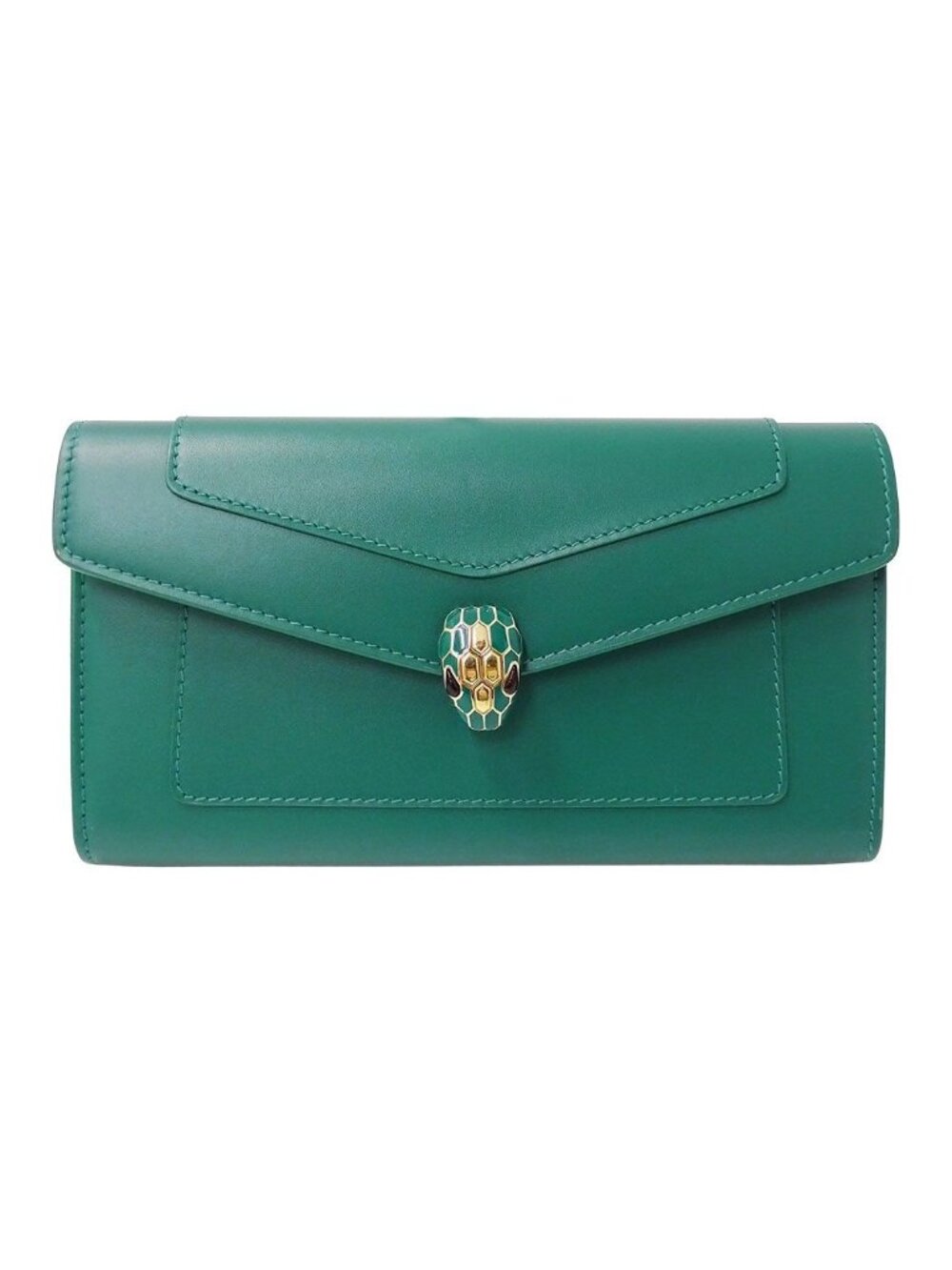 Bvlgari Wallet Calfskin Serpenti Forever Large Green Flap Type Snake